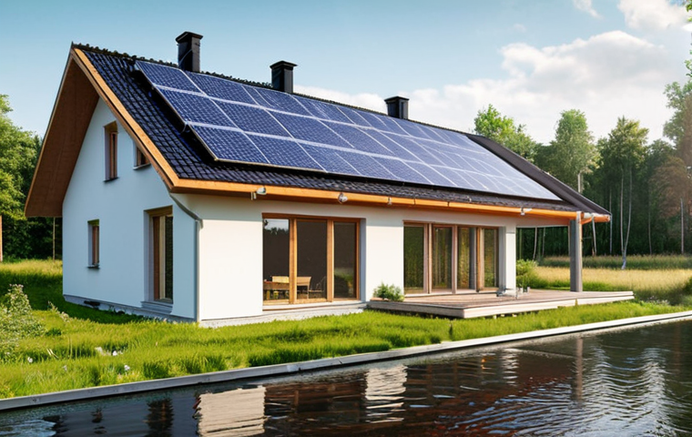**

A modern, eco-friendly house in the Polish countryside, featuring solar panels on the roof and a rainwater harvesting system. The house is surrounded by lush greenery, showcasing its integration with the natural environment. The style should be bright and inviting, emphasizing sustainable living in Poland.

**